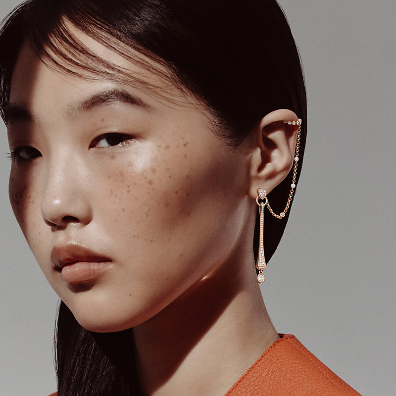 Clou de forge single ear climber earring - Rose gold | Hermès USA
